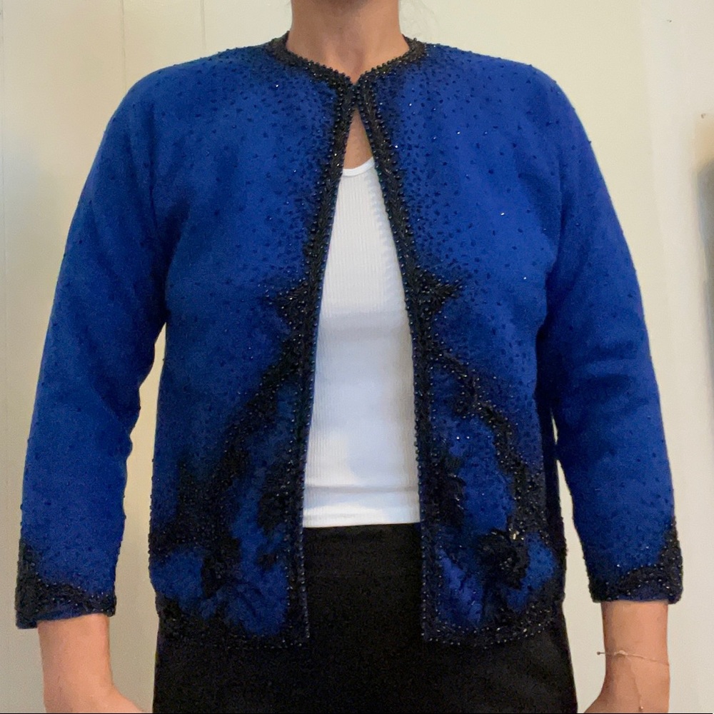 Gorgeous beaded vintage blue sweater
